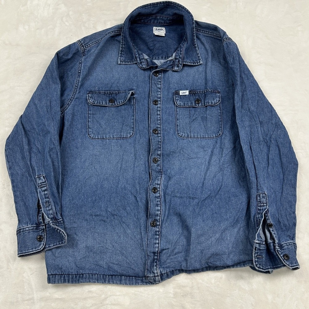 Lee Denim Button Down Shirt Mens L Blue Long Sleeve Workwear Cotton 11239807